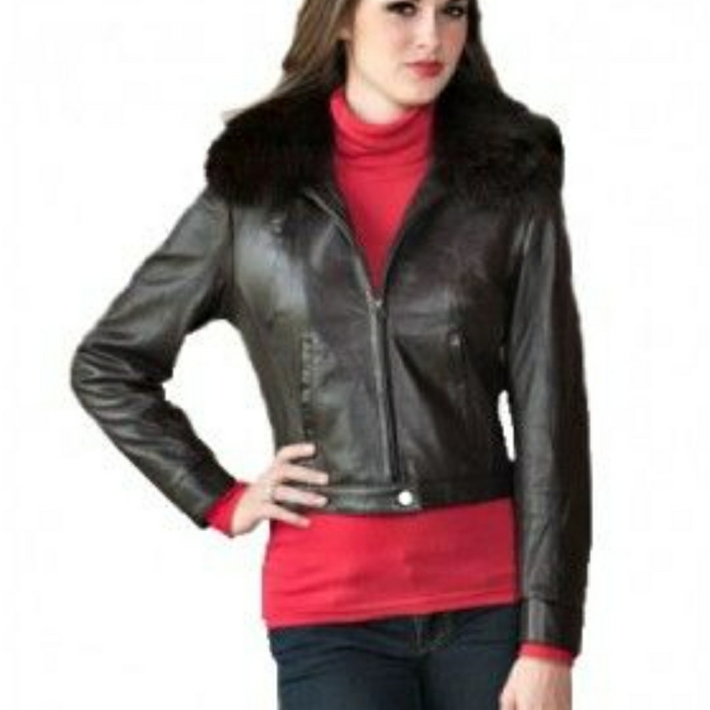 Henig Fur leather jacket, detachable fur collar